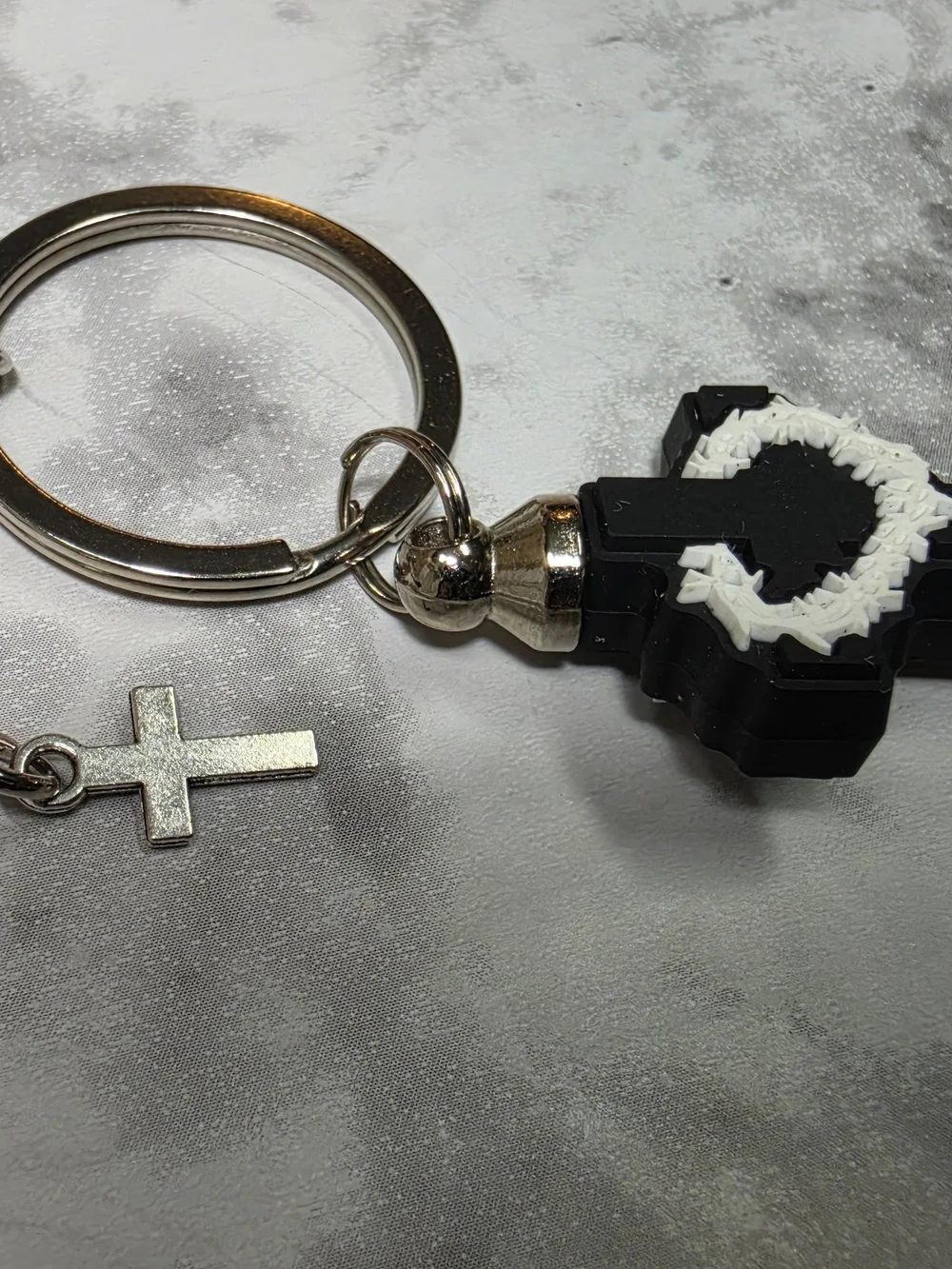 Handmade Black and White Beaded Cross Keychain - Unbranded